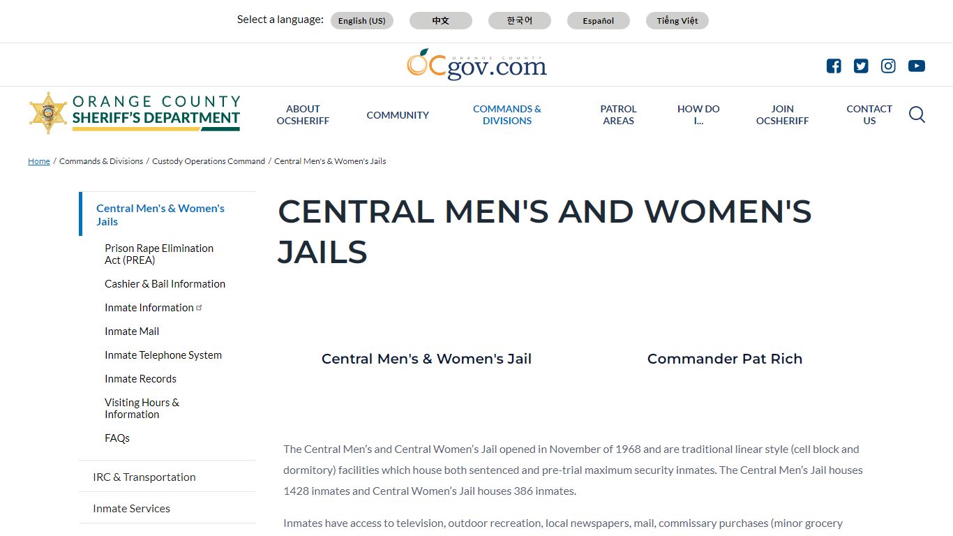 Central Men's and Women's Jails - Orange County Sheriff's Department